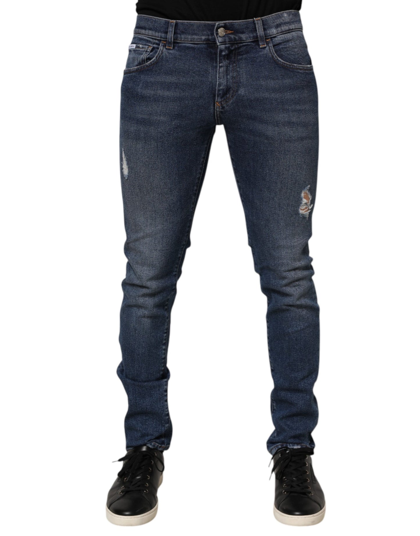 Dolce &amp; Gabbana – Blaue Skinny-Jeans aus Baumwolle mit Logo-Schild für Herren