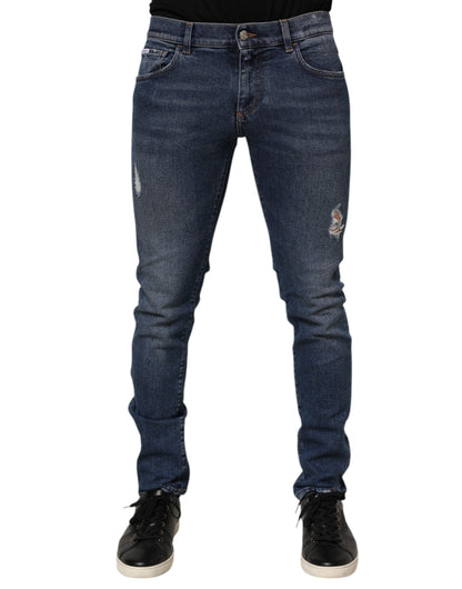 Dolce &amp; Gabbana – Blaue Skinny-Jeans aus Baumwolle mit Logo-Schild für Herren