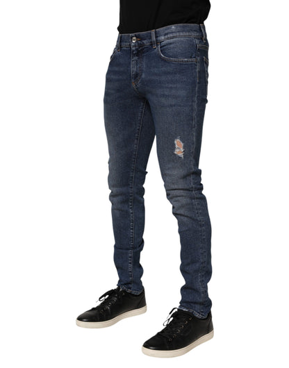 Dolce &amp; Gabbana – Blaue Skinny-Jeans aus Baumwolle mit Logo-Schild für Herren