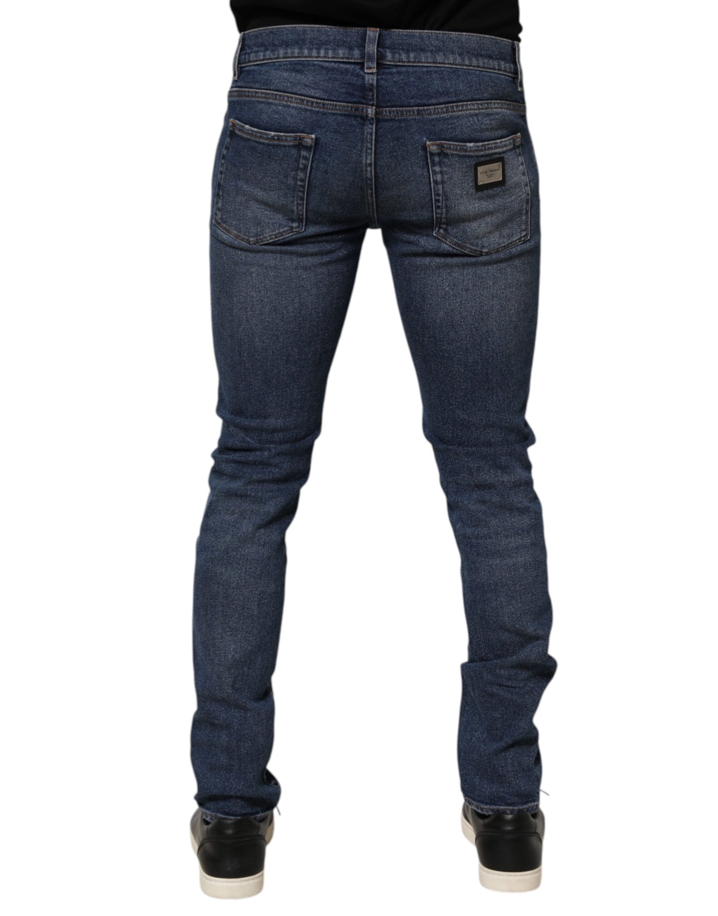 Dolce &amp; Gabbana – Blaue Skinny-Jeans aus Baumwolle mit Logo-Schild für Herren