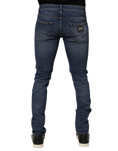 Dolce &amp; Gabbana – Blaue Skinny-Jeans aus Baumwolle mit Logo-Schild für Herren