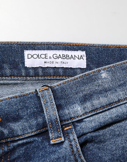 Dolce &amp; Gabbana – Blaue Skinny-Jeans aus Baumwolle mit Logo-Schild für Herren