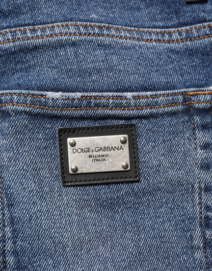 Dolce &amp; Gabbana – Blaue Skinny-Jeans aus Baumwolle mit Logo-Schild für Herren