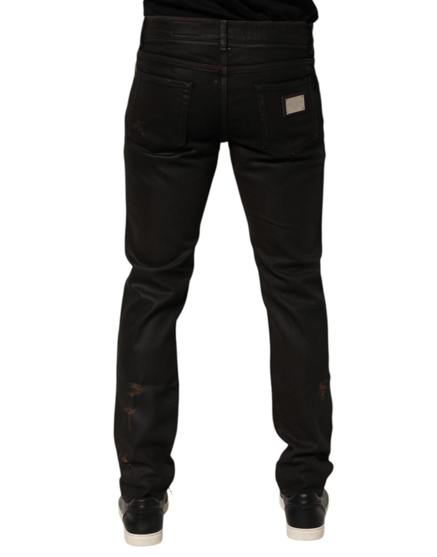 Dolce &amp; Gabbana Dunkelbraune Skinny-Jeans aus zerfetzter Baumwolle