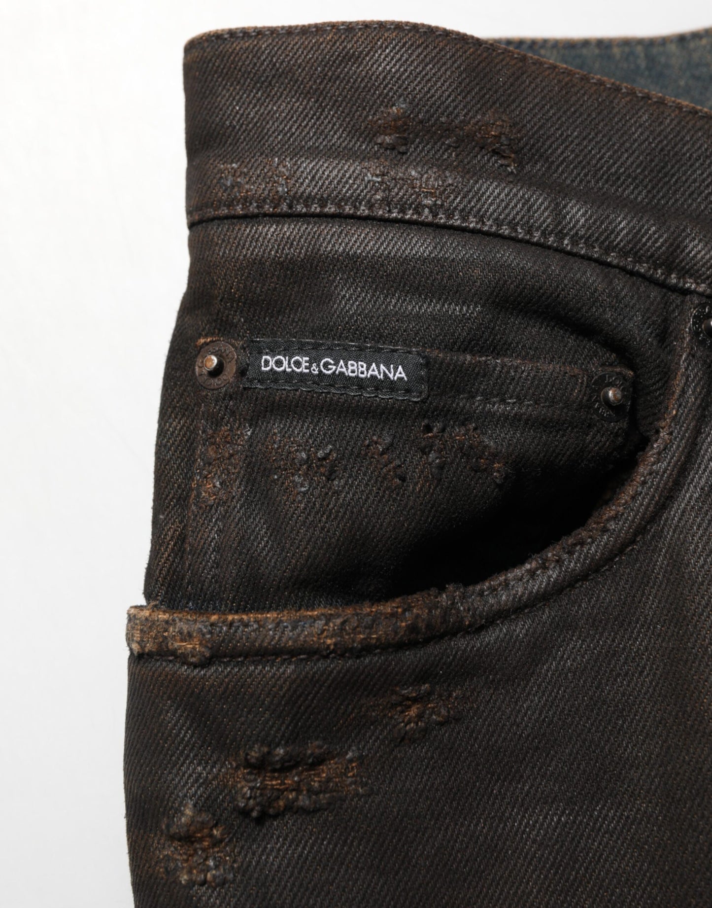 Dolce &amp; Gabbana Dunkelbraune Skinny-Jeans aus zerfetzter Baumwolle