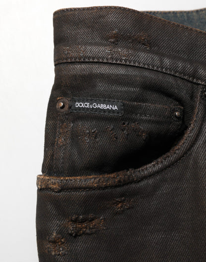 Dolce &amp; Gabbana Dunkelbraune Skinny-Jeans aus zerfetzter Baumwolle