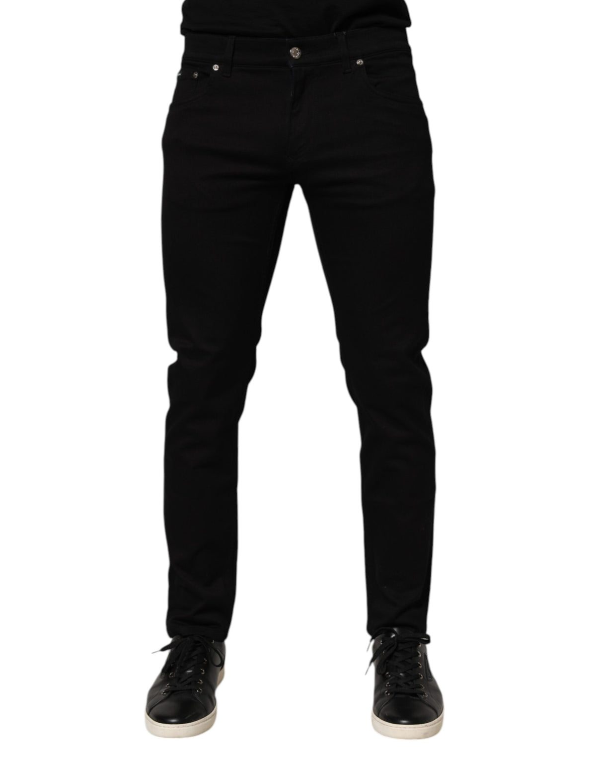 Dolce &amp; Gabbana – Enge Herrenhose aus schwarzer Baumwollmischung
