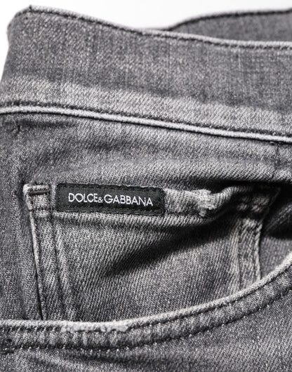 Dolce &amp; Gabbana – Slim Fit-Jeans aus grauem Baumwolldenim im Used-Look