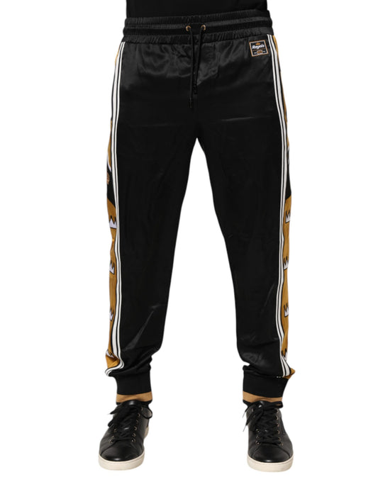 Dolce &amp; Gabbana – Jogginghose mit seitlichen Streifen und Krone aus Satin in Schwarz und Gold