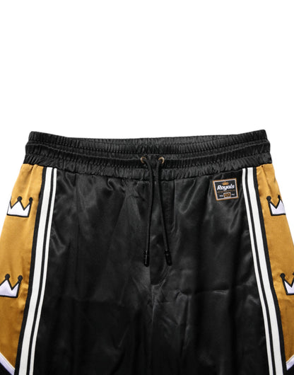 Dolce &amp; Gabbana – Jogginghose mit seitlichen Streifen und Krone aus Satin in Schwarz und Gold