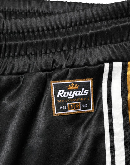 Dolce &amp; Gabbana – Jogginghose mit seitlichen Streifen und Krone aus Satin in Schwarz und Gold