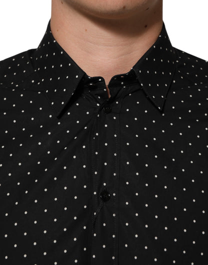 Dolce &amp; Gabbana Schwarzes gepunktetes Baumwollhemd GOLD für Herren