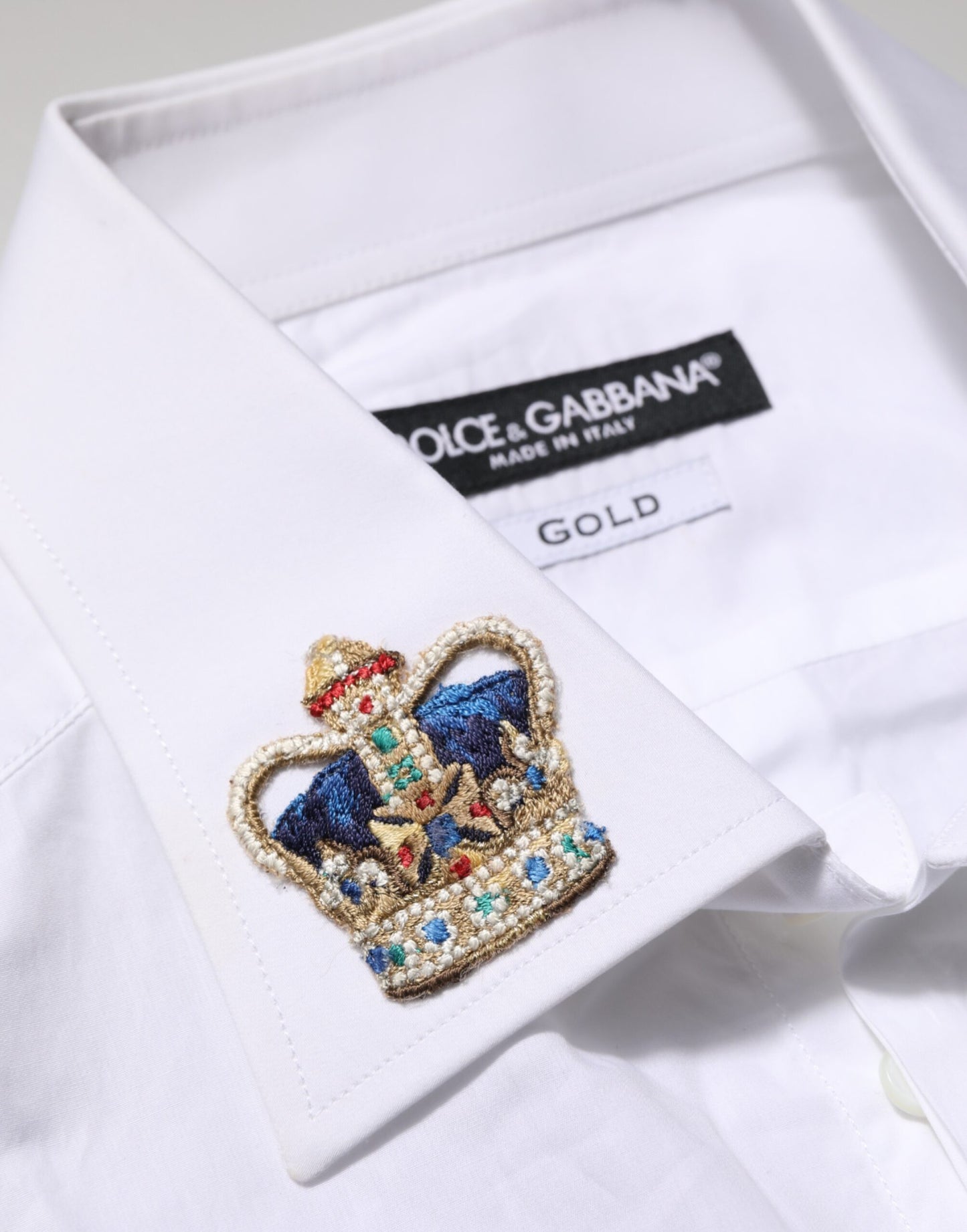Dolce &amp; Gabbana – Weißes, GOLDENES Hemd mit Kronenkragen und formeller Kleidung