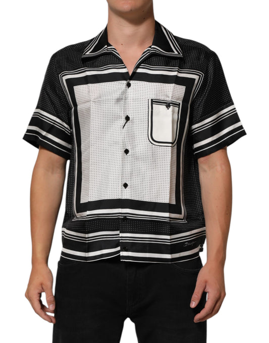 Dolce & Gabbana – Lässiges Poloshirt mit Streifen- und Punktmuster in Schwarz und Weiß