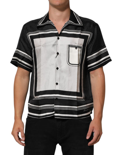 Dolce & Gabbana Black White StripeDot Print Casual Polo Shirt