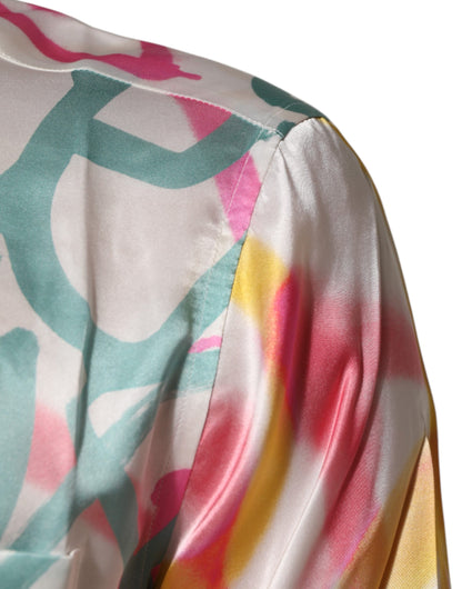 Dolce &amp; Gabbana Weißes Seidenhemd mit Hawaii-Graffiti-Print für Herren