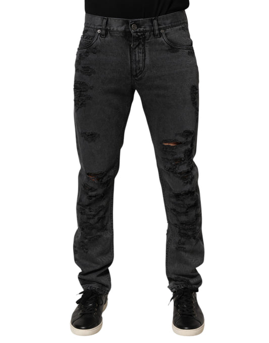 Dolce &amp; Gabbana Schwarze, zerfetzte Skinny-Jeans aus Baumwolle für Herren