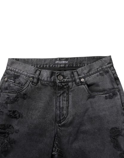 Dolce &amp; Gabbana Schwarze, zerfetzte Skinny-Jeans aus Baumwolle für Herren