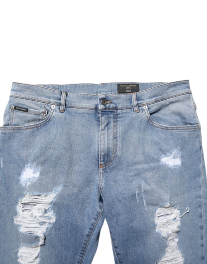 Dolce &amp; Gabbana – Blaue, zerfetzte Slim-Fit-Jeans aus Baumwolldenim