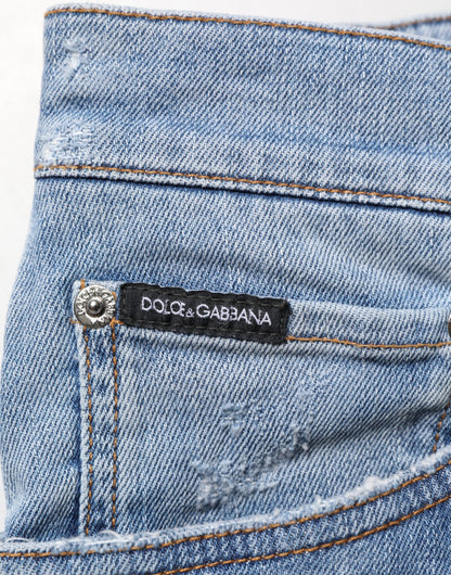 Dolce &amp; Gabbana – Blaue, zerfetzte Slim-Fit-Jeans aus Baumwolldenim