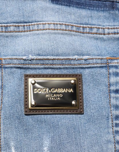 Dolce &amp; Gabbana – Blaue, zerfetzte Slim-Fit-Jeans aus Baumwolldenim