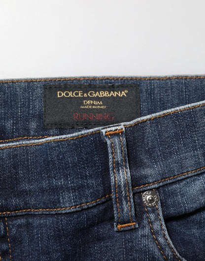 Dolce &amp; Gabbana – Dunkelblaue, verwaschene Running-Jeans aus zerrissenem Denim
