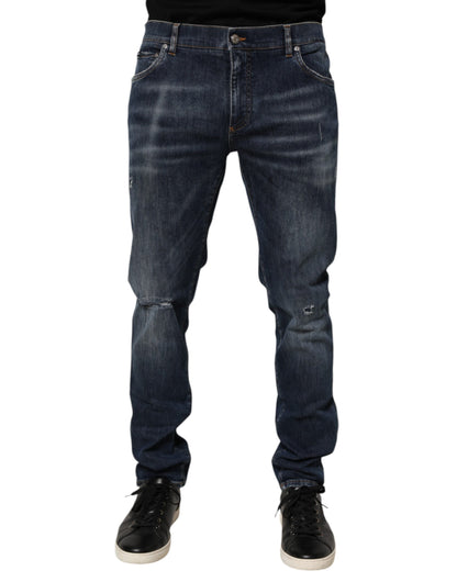 Dolce &amp; Gabbana – Dunkelblaue, verwaschene Running-Jeans aus zerrissenem Denim