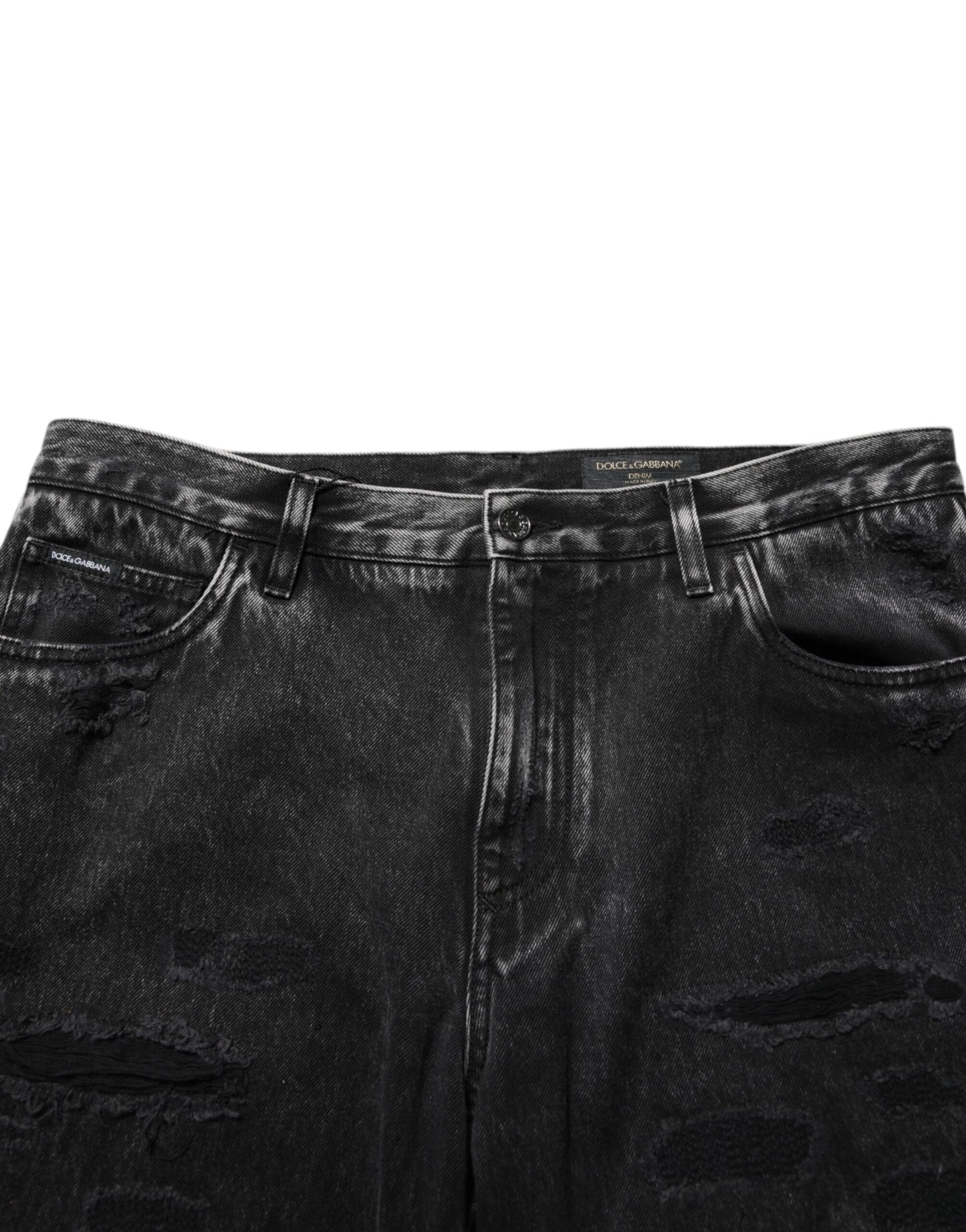 Dolce &amp; Gabbana – Lockere Jeans aus zerrissenem Baumwolldenim in Schwarz mit verwaschener Optik
