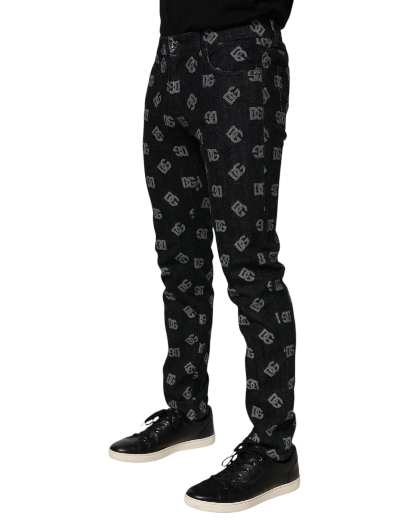 Dolce &amp; Gabbana – Schwarze Skinny-Jeans aus Baumwolle mit DG-Monogramm