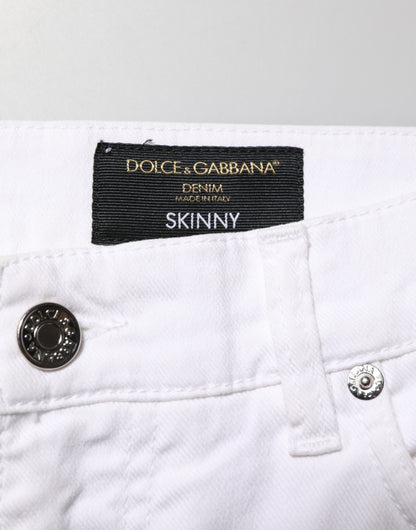 Dolce &amp; Gabbana – Weiße Skinny-Jeans aus zerrissener Baumwolle für Herren