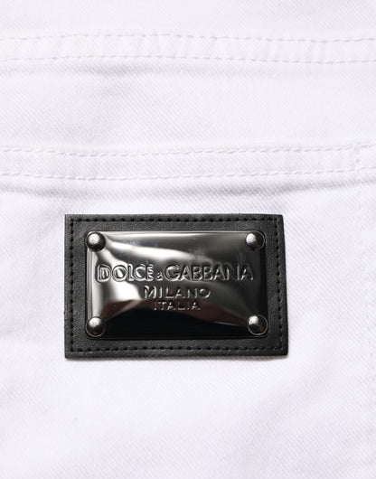 Dolce &amp; Gabbana – Weiße Skinny-Jeans aus zerrissener Baumwolle für Herren