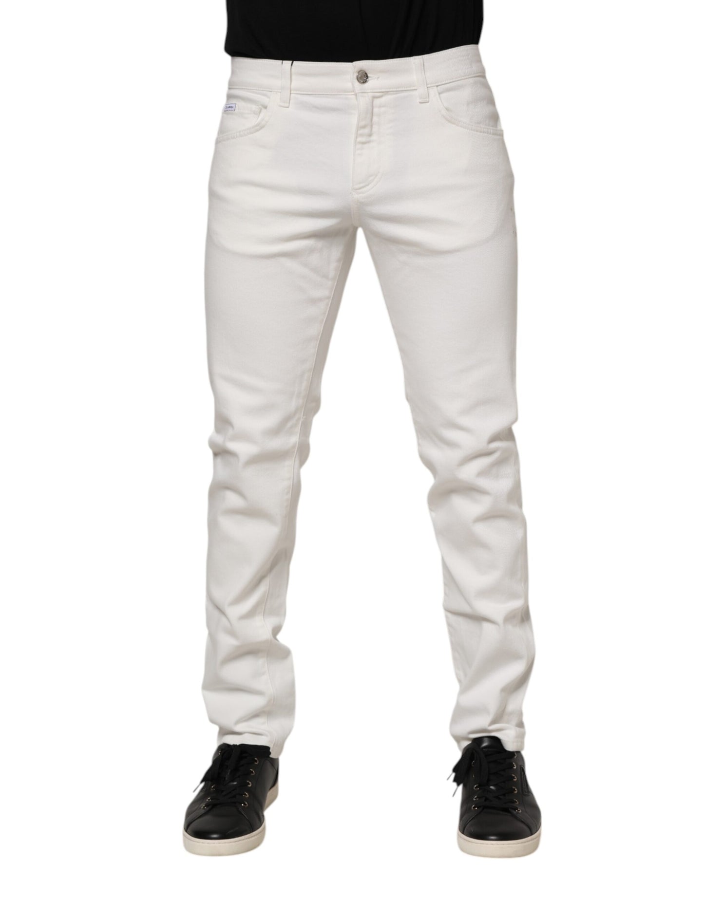 Dolce &amp; Gabbana Slim Fit Jeans aus Stretch-Baumwolle in Off-White