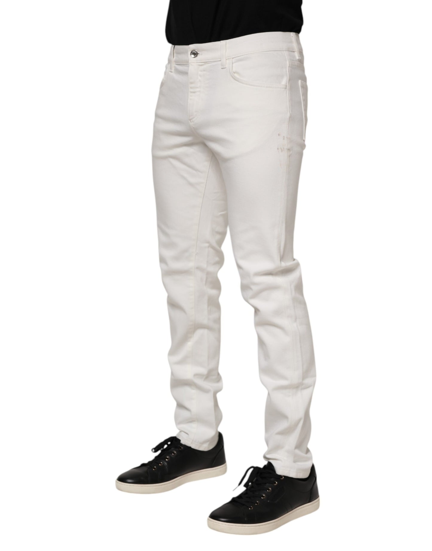 Dolce &amp; Gabbana Slim Fit Jeans aus Stretch-Baumwolle in Off-White