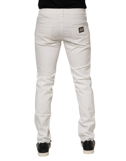 Dolce &amp; Gabbana Slim Fit Jeans aus Stretch-Baumwolle in Off-White