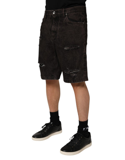 Dolce &amp; Gabbana Herren-Bermudashorts aus zerfetztem Baumwoll-Denim in Schwarz