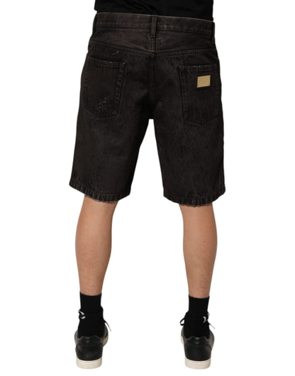 Dolce &amp; Gabbana Herren-Bermudashorts aus zerfetztem Baumwoll-Denim in Schwarz