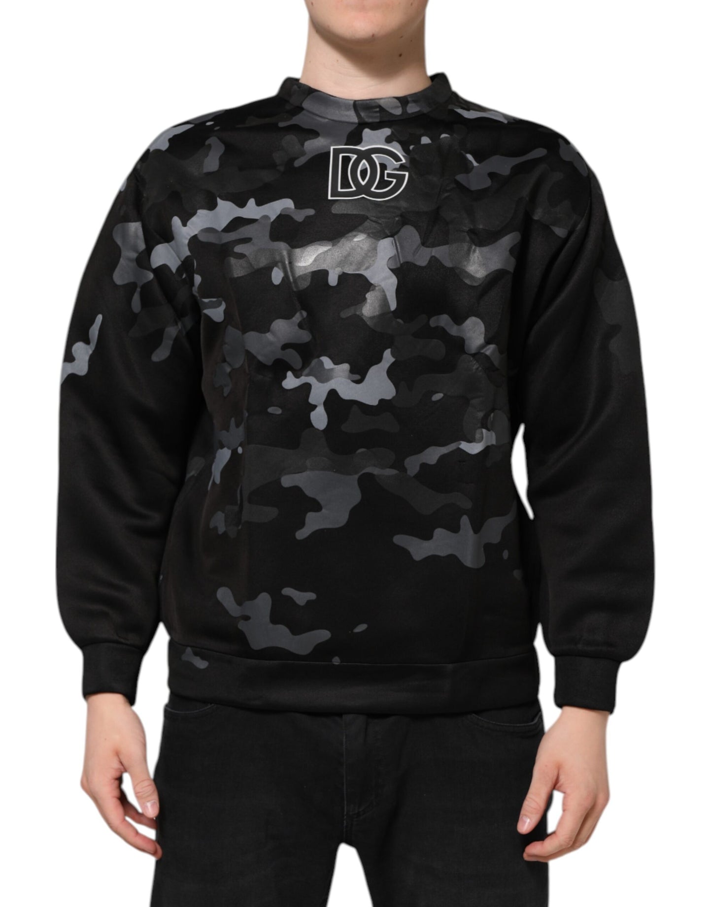 Dolce &amp; Gabbana Schwarzer Camouflage-Sweatshirtpullover mit Rundhalsausschnitt