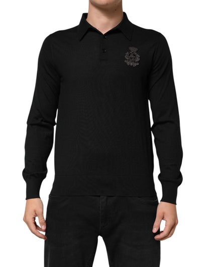 Dolce &amp; Gabbana – Schwarzer Pullover mit Logo-Patch und Kragen