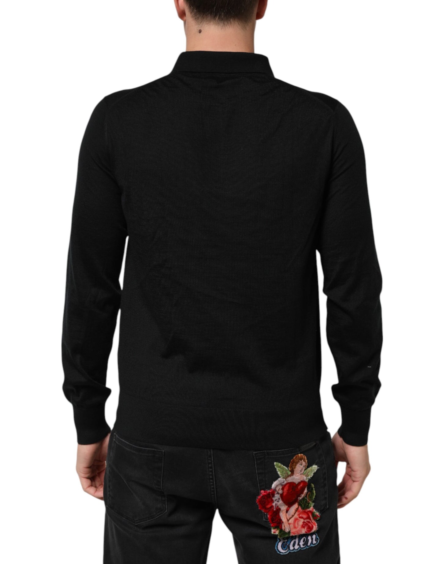 Dolce &amp; Gabbana – Schwarzer Pullover mit Logo-Patch und Kragen