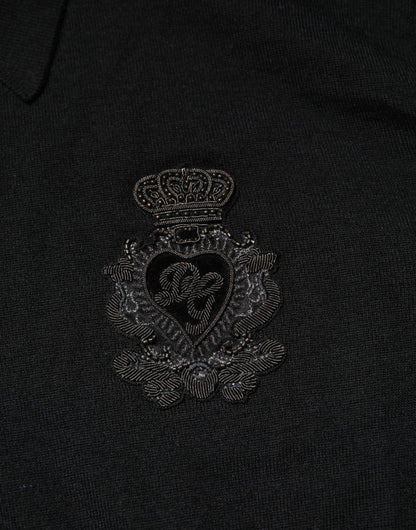 Dolce &amp; Gabbana – Schwarzer Pullover mit Logo-Patch und Kragen