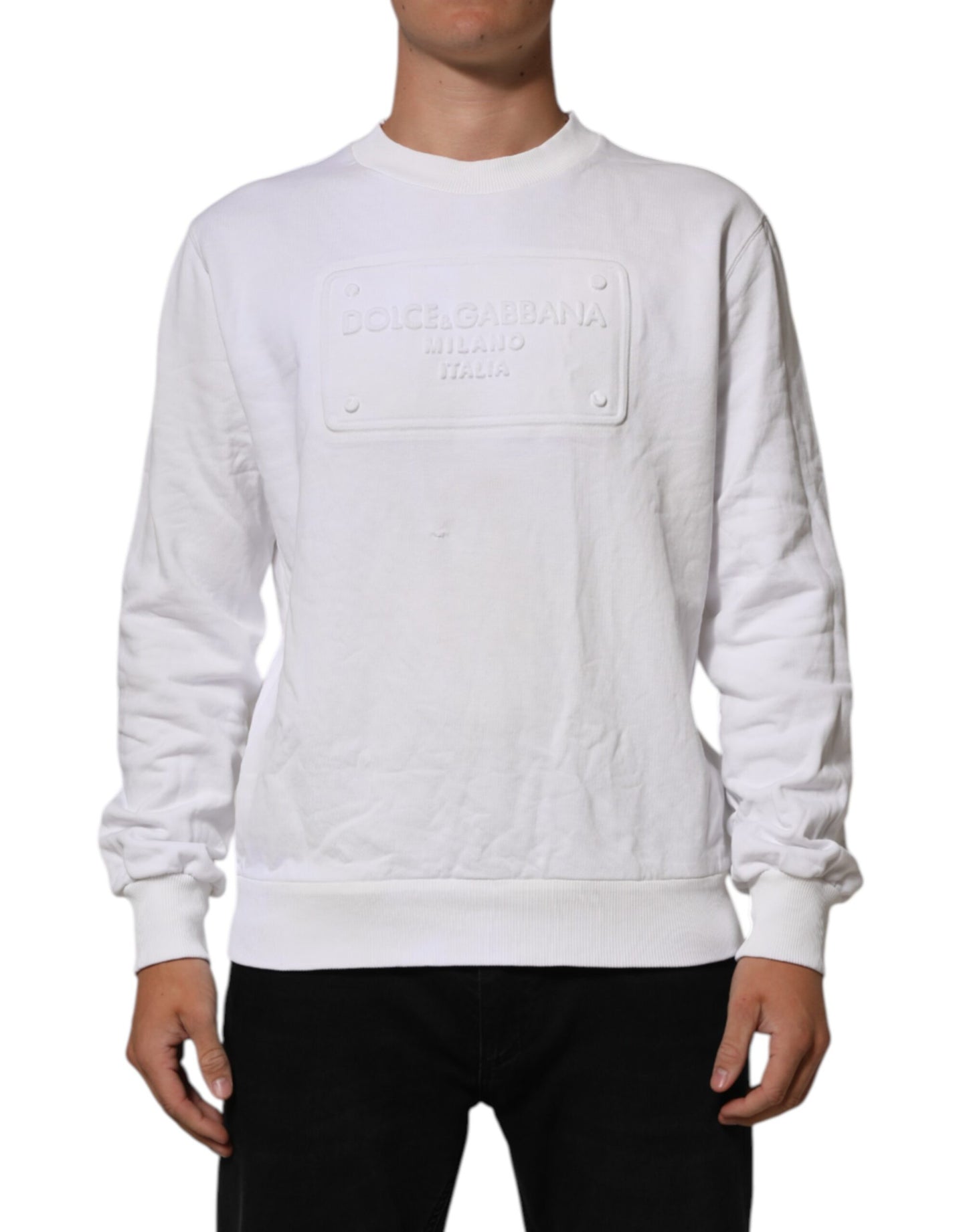 Dolce &amp; Gabbana Weißer Sweatshirt-Pullover mit geprägtem Logo für Herren