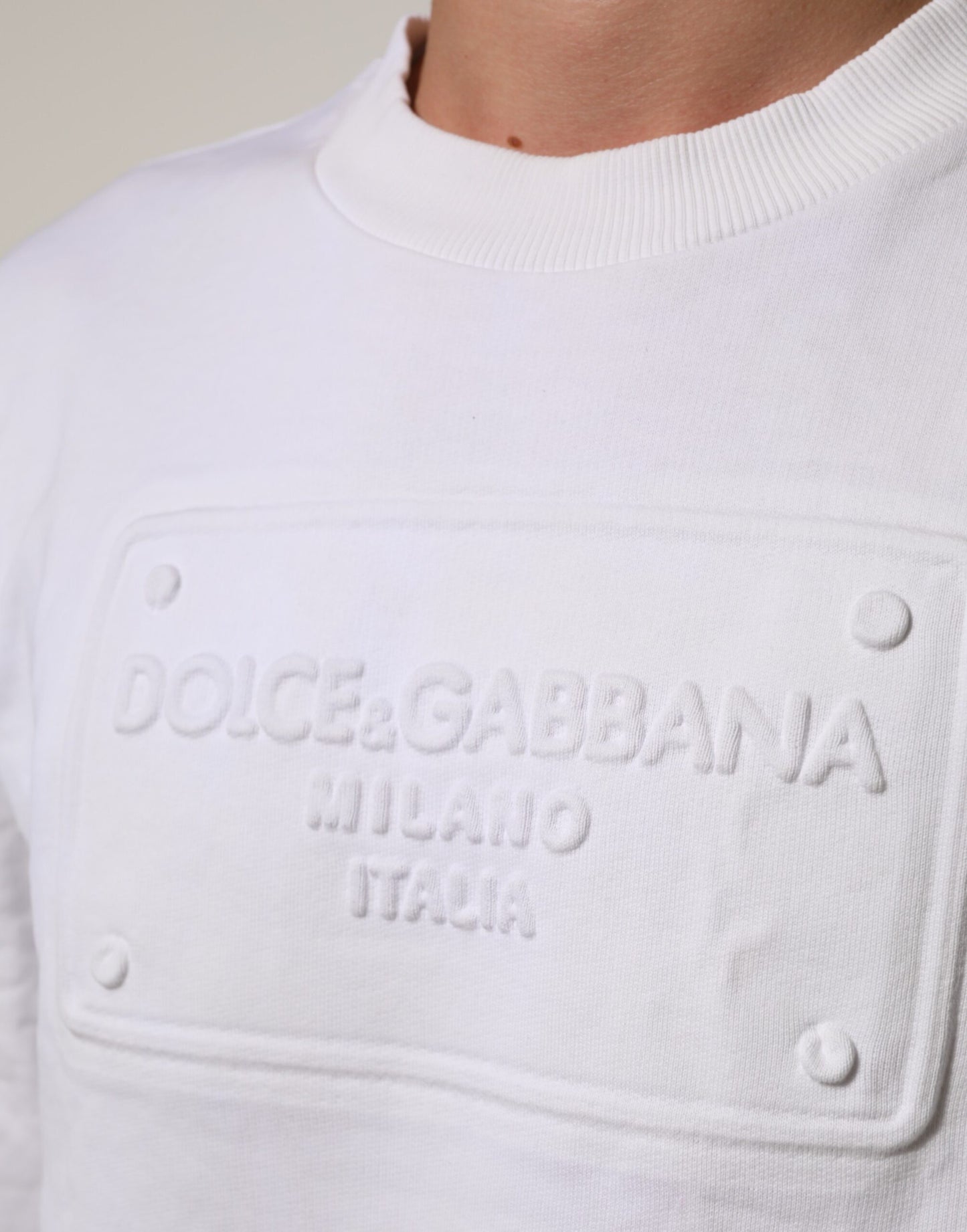 Dolce &amp; Gabbana Weißer Sweatshirt-Pullover mit geprägtem Logo für Herren