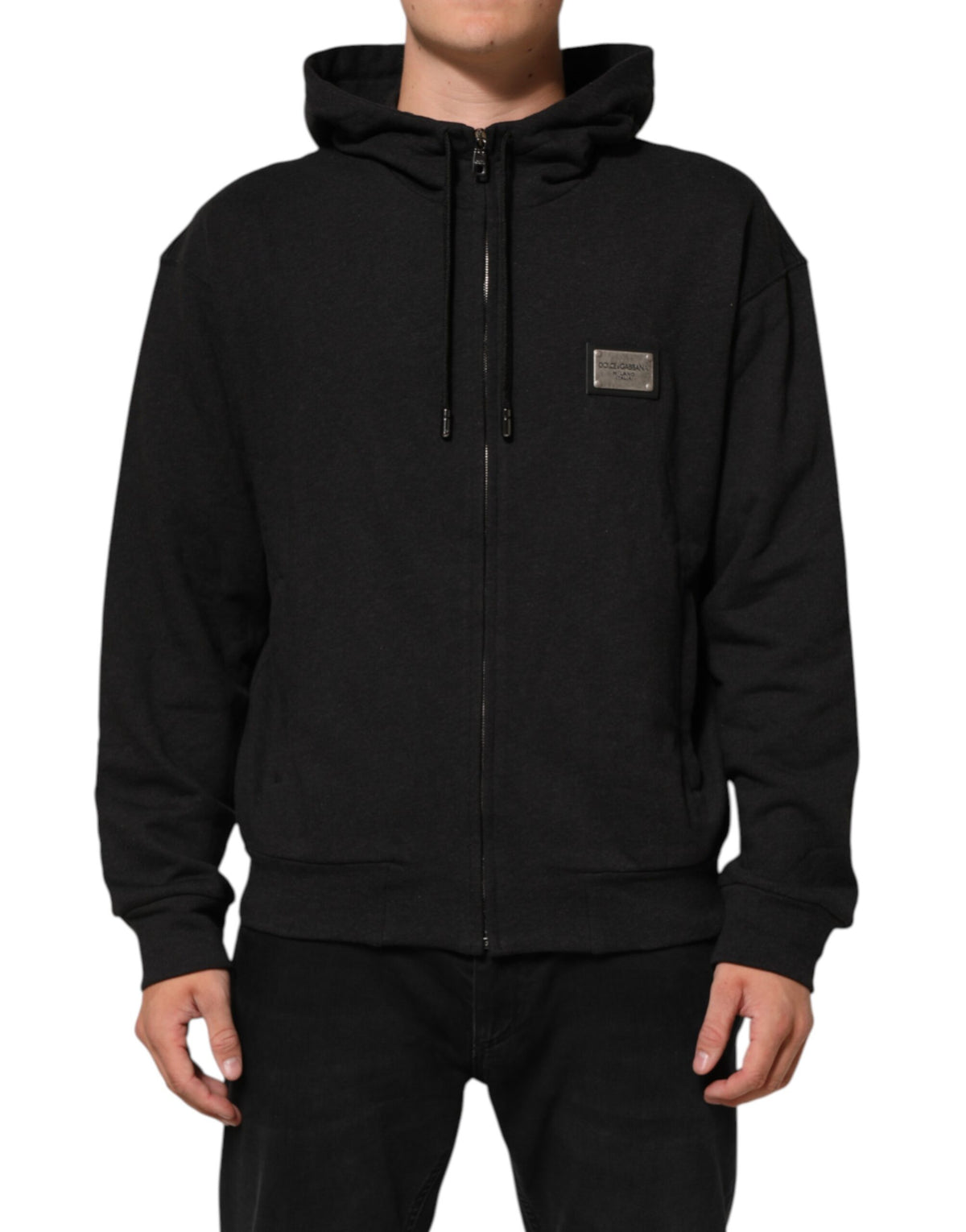 Dolce &amp; Gabbana – Schwarzes Sweatshirt mit durchgehendem Reißverschluss und Logo