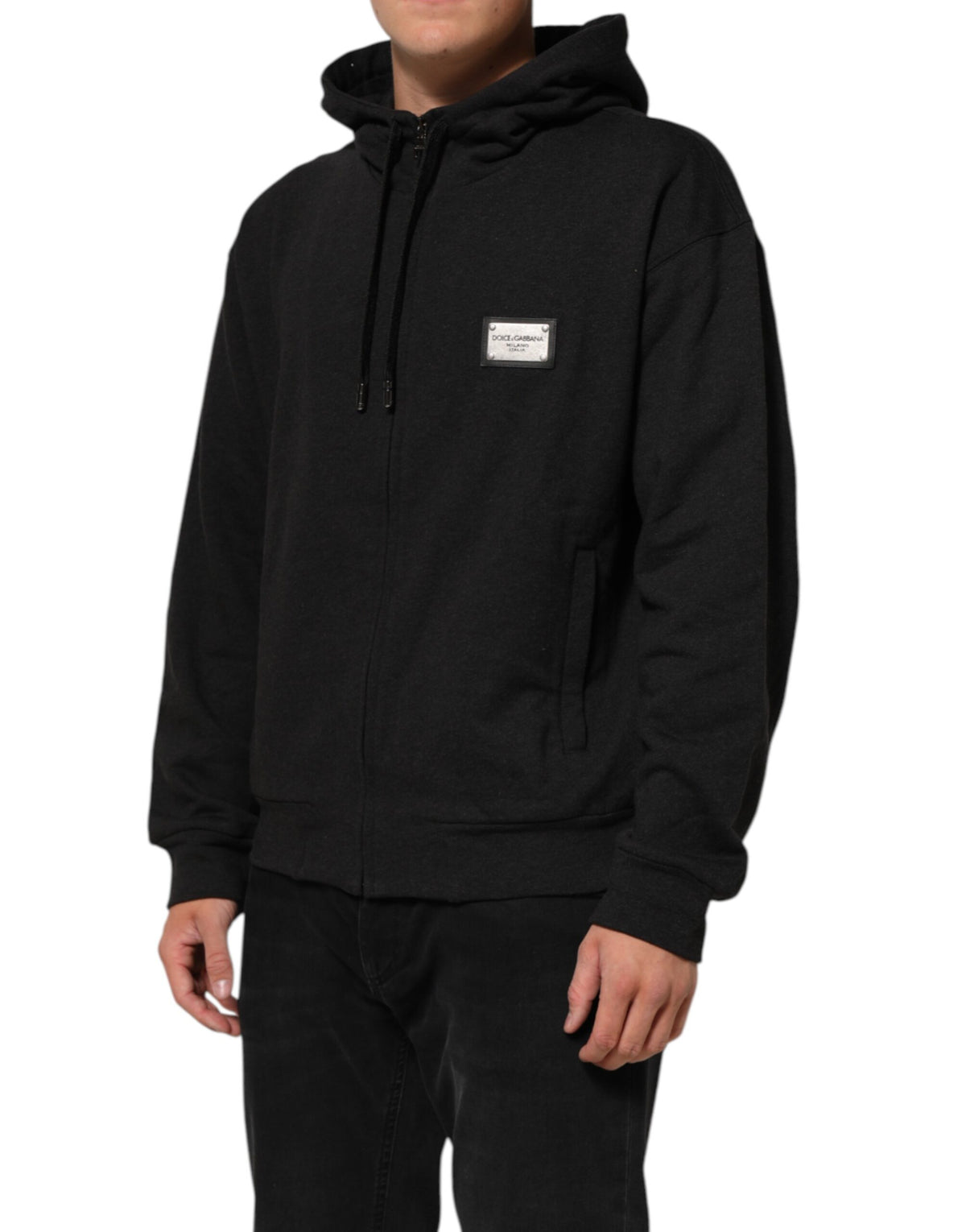 Dolce &amp; Gabbana – Schwarzes Sweatshirt mit durchgehendem Reißverschluss und Logo