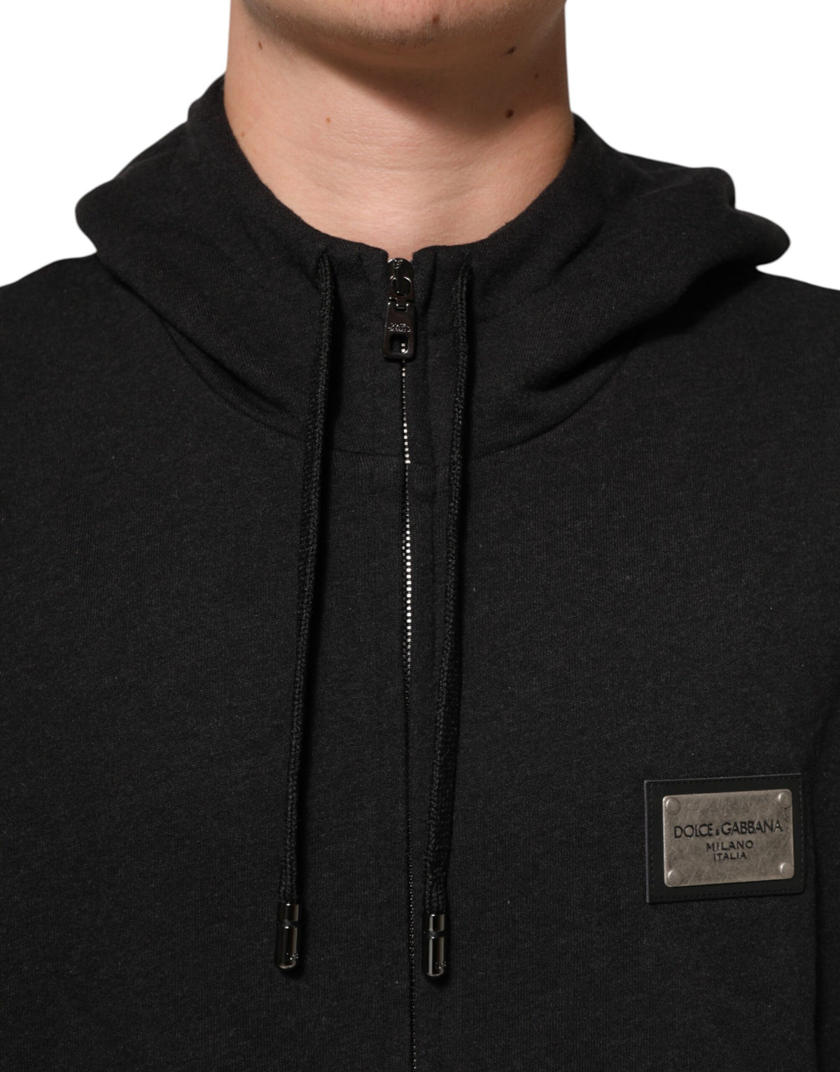 Dolce &amp; Gabbana – Schwarzes Sweatshirt mit durchgehendem Reißverschluss und Logo