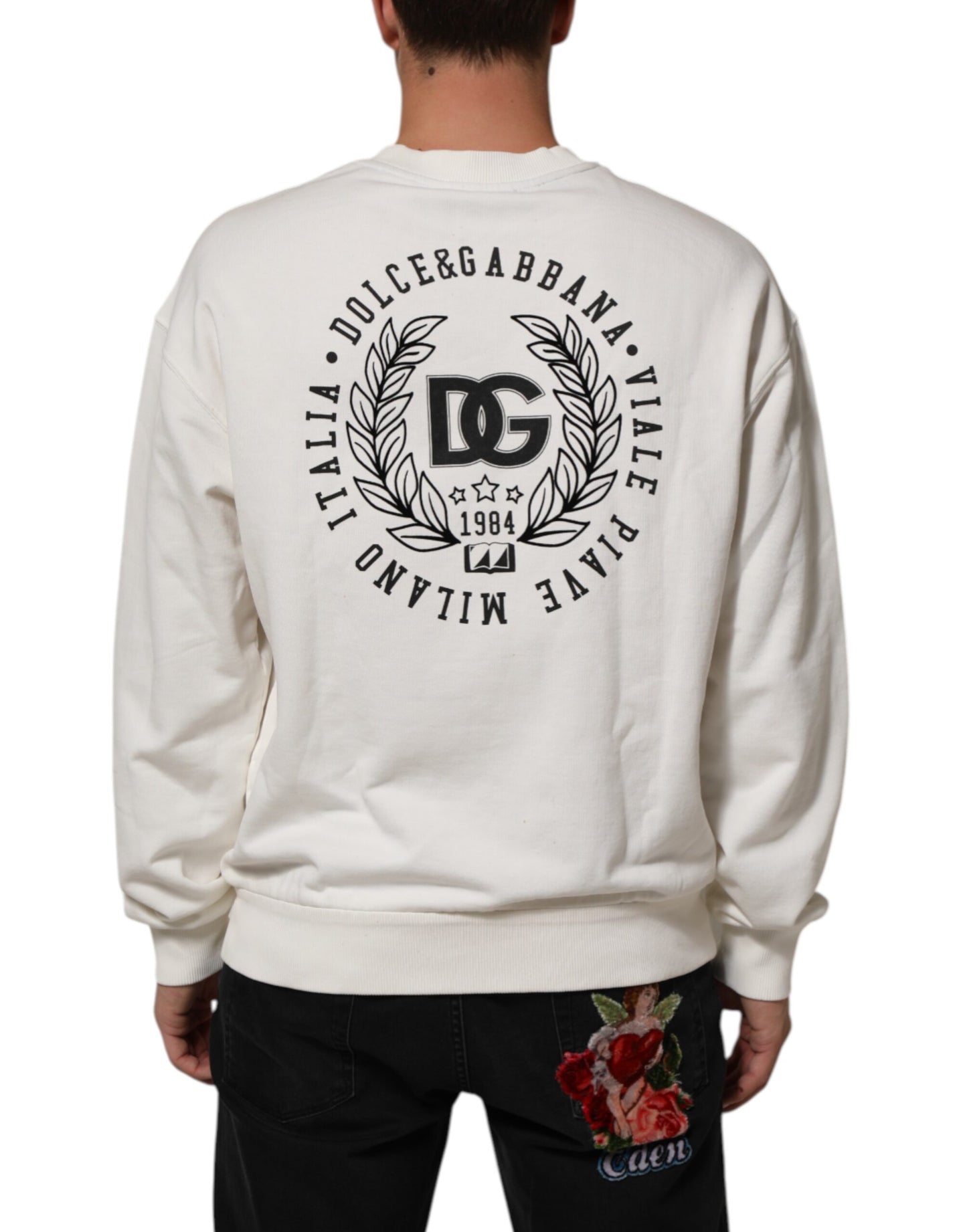 Dolce &amp; Gabbana – Weißes Sweatshirt mit Rundhalsausschnitt und DG-Logo