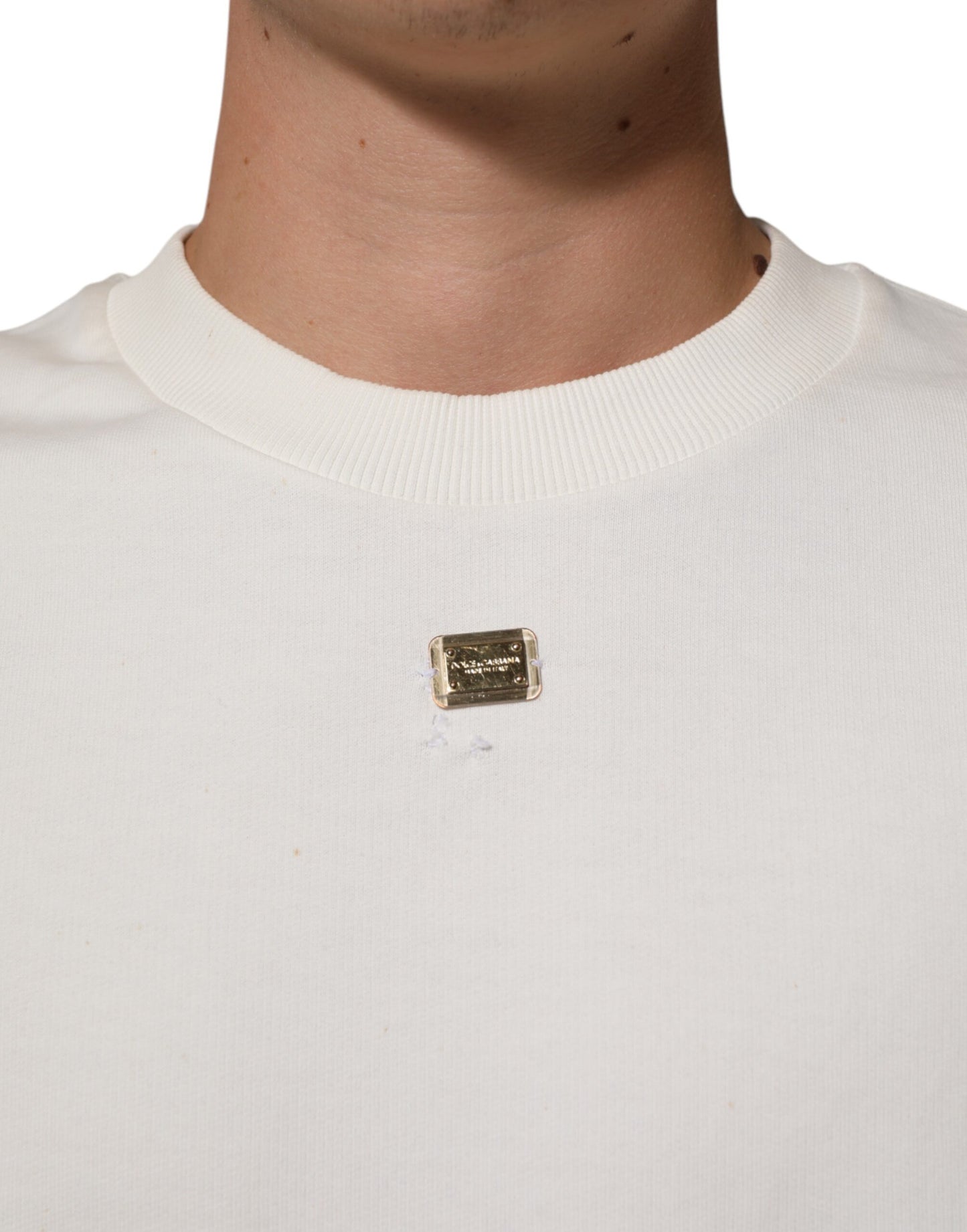 Dolce &amp; Gabbana – Weißes Sweatshirt mit Rundhalsausschnitt und DG-Logo