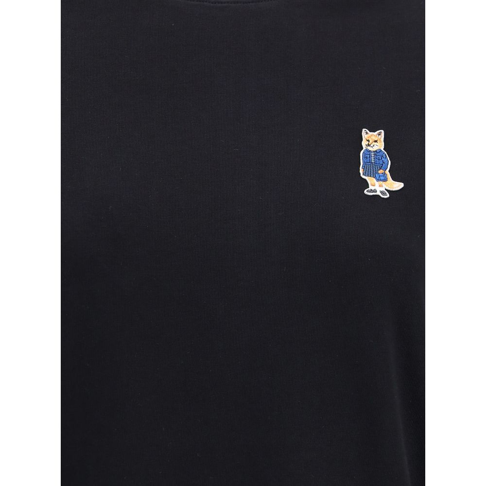 Maison Kitsuné Schwarzes Baumwoll-T-Shirt