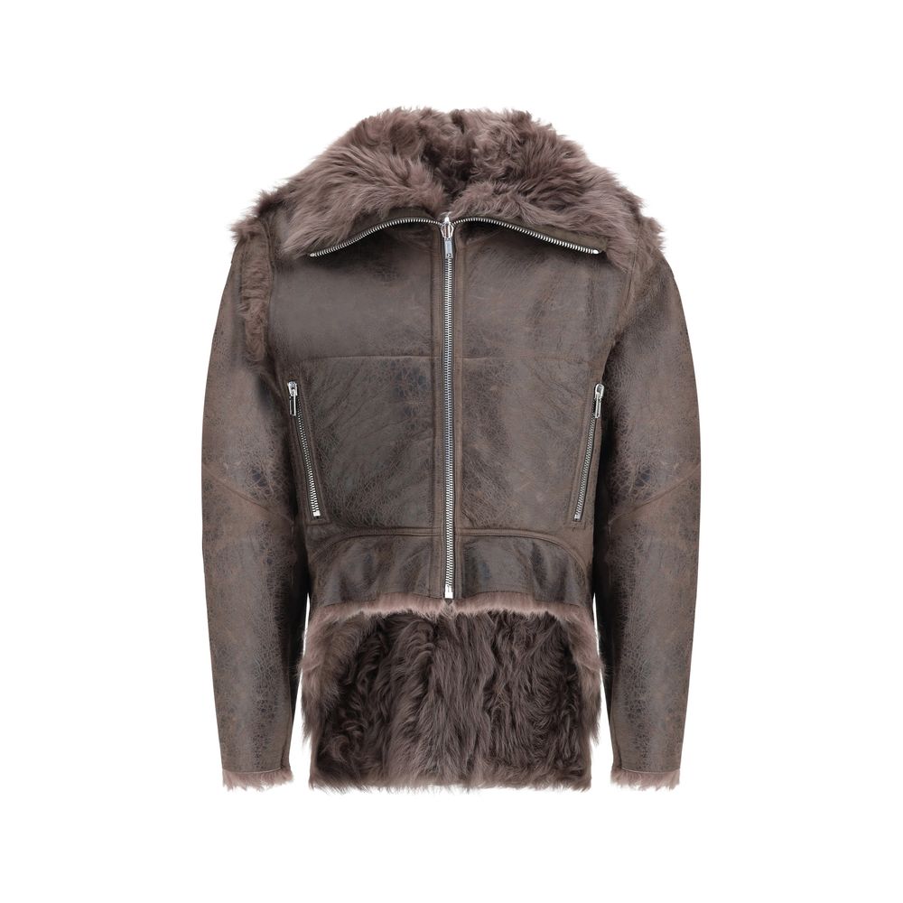 Rick Owens Bikerjacke aus braunem Lammnappa-Leder