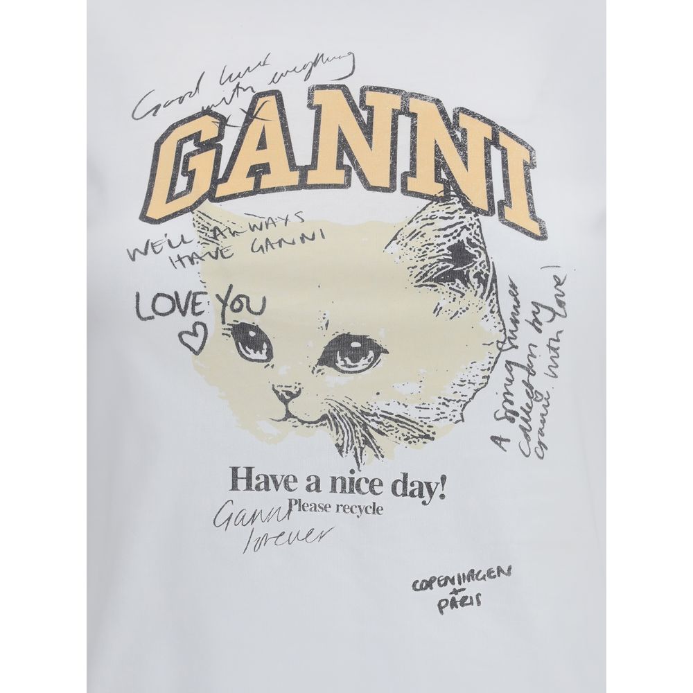 Ganni – T-Shirt mit Kätzchen-Print